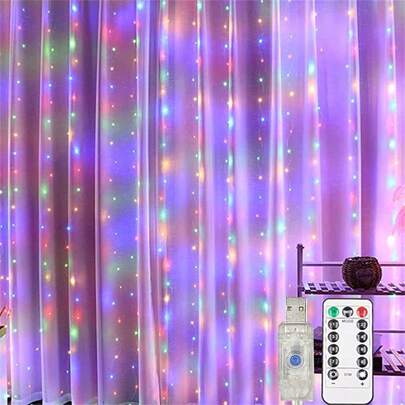 1pc USB Powered Curtain String Lights With 8 Lighting Modes, LED Lights For Holiday Atmosphere, Indoor Wedding Birthday Party Bedroom Living Room Window Decor (Remote Control Excluded)