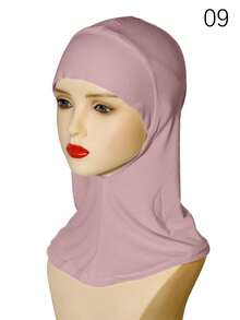 1pc Women's Headscarf Cap, Islamic Soft Elastic Shawl Neck Cover Bandana, Summer, Beach, Hat - A - View 12