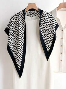 1 件多功能双面菱形围巾/披肩，适合日常、办公和度假穿着 - 黑色 - 查看 7