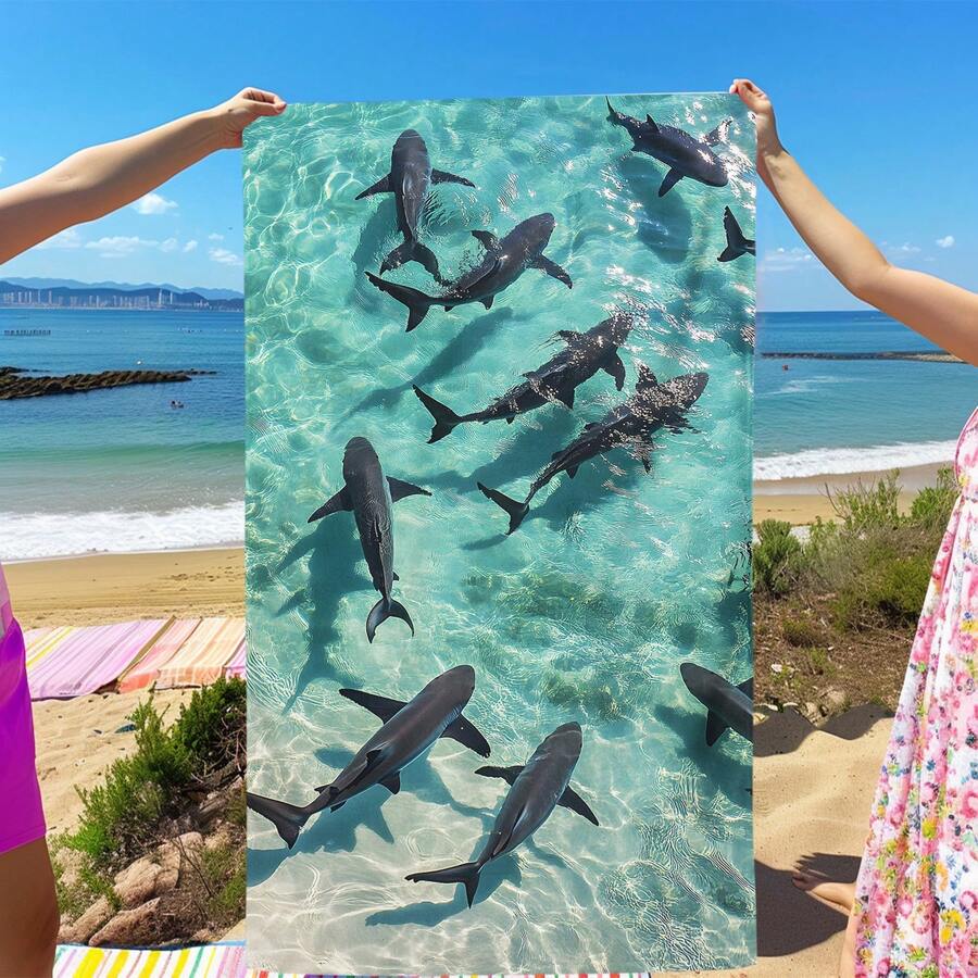 1条鲨鱼印花沙滩巾，柔软舒适轻便，适合旅行、游泳、潜水、冲浪、瑜伽、露营等活动，是沙滩用品的理想之选。 - SSTJ10444 - 查看 1