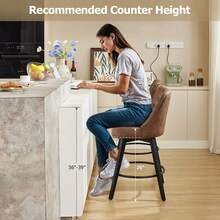 2pcs modernos tabuletos giratorios de la barra conjunto con patas de madera maciza, tabuletos de la barra de la altura del contador con la espalda, tejido de lino tapizado tabuletos de la barra para la isla de la cocina, 26 "H asiento - Cuero marrón - Ver 4