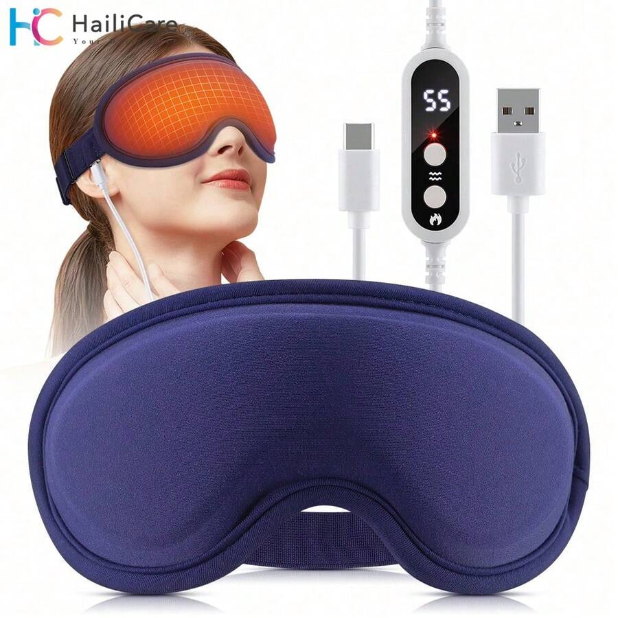 Hailicare 热敷按摩眼罩，USB加热眼罩，5档温度调节，6种震动模式，3D睡眠眼罩，15分钟自动关机，适合居家、办公、旅行，母亲节礼物 - 查看 1