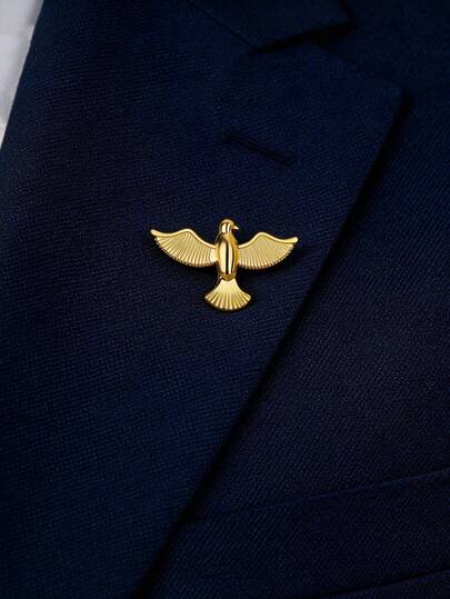 1Pc Business Elite Stainless Steel Eagle & Dove Lapel Pins For Men, Peace Dove Brooch Pins, Vintage Power Symbol Badge Brooch, Gold Brooch Pins, Wedding Groomsmen Pin For Suit, Men's Formal Jewelry Fashion Accessories, Father's Day Gift, Wedding Gift