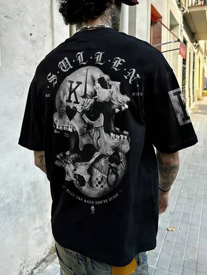  Fractyr 男士时尚休闲街头摇滚说唱风宽松短袖T恤 | 哥特风扑克骷髅元素印花 | 精致设计 | 春夏新款必备 | 百搭舒适 | 送朋友的最佳礼物 | 展现独特个性