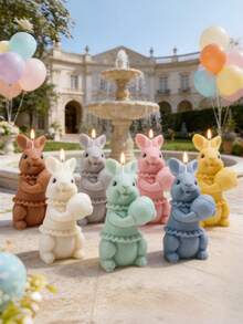 3D复活节兔子抱蛋硅胶模具，可重复使用，DIY模具，适用于制作大豆蜡香薰蜡烛、树脂皂等复活节工艺品 - A-白色 - 查看 13