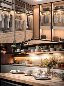 360°旋转木纹化妆灯，磁吸式化妆灯条，可充电LED磁吸壁灯，梳妆台灯，护眼阅读床头灯，LED室内灯，两档可调光触摸控制，可拆卸，暖光/白光/RGB灯光，适用于客厅、卧室、橱柜、直播、衣柜、梳妆台、派对、节日、生日礼物、浴室、床头等场所。 - 多色 - 查看 10