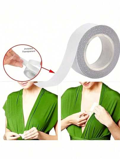5m Clothing Double-Sided Adhesive Tape With Cutter, Anti-Exposure Double-Sided Sticker, Women's Garment And Body Fabric Tape, All-Day Strength, Invisible Transparent Tape For All Skin, Suitable For Collars, Shirts, Dresses