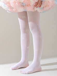 1 Pair Summer Lightweight Heart-Shaped Cherry Bow Pattern White Children's Pantyhose, Breathable Quick-Drying Anti-Mosquito Princess Socks, Suitable For Holiday Gifts And Daily Use - Multicolor - View 11