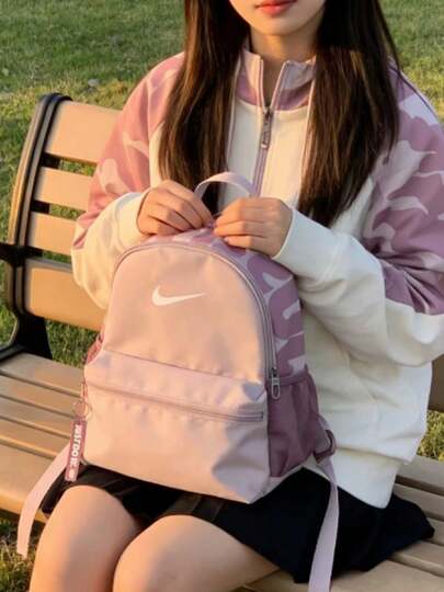  Mochila Nike Brasilia JDI de tela con cremallera, talla regular para mujer, gris-morado