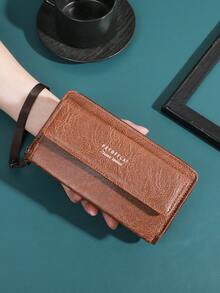 经典棕色纹理男女通用钱包，带双拉链隔层和卡槽，适合商务和日常使用。 - 彩色 - 查看 4