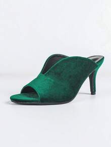 Women's High Heel Sandals, Women's Dark Green High Heel Sandals, Peep-Toe V-Shaped Open Toe Mules, Slip-On High Vamp Sandals,Summer Outfits - Dark Green - View 7