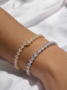 Elegant Luxury Minimalist Adjustable Bracelet With Cubic Zirconia Stones, Sparkly, For Women, Parties, And Gifts. - 金色 - 查看 5