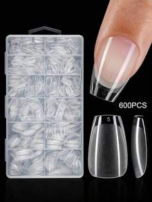 120/600pcs Stiker Kuku Gel Lembut Persegi Panjang Transparan Matte Full Coverage, Kuku Palsu Akrilik Pra-Tekan, Produk Stiker Kuku Manikur Rumahan DIY - Clear - View 9
