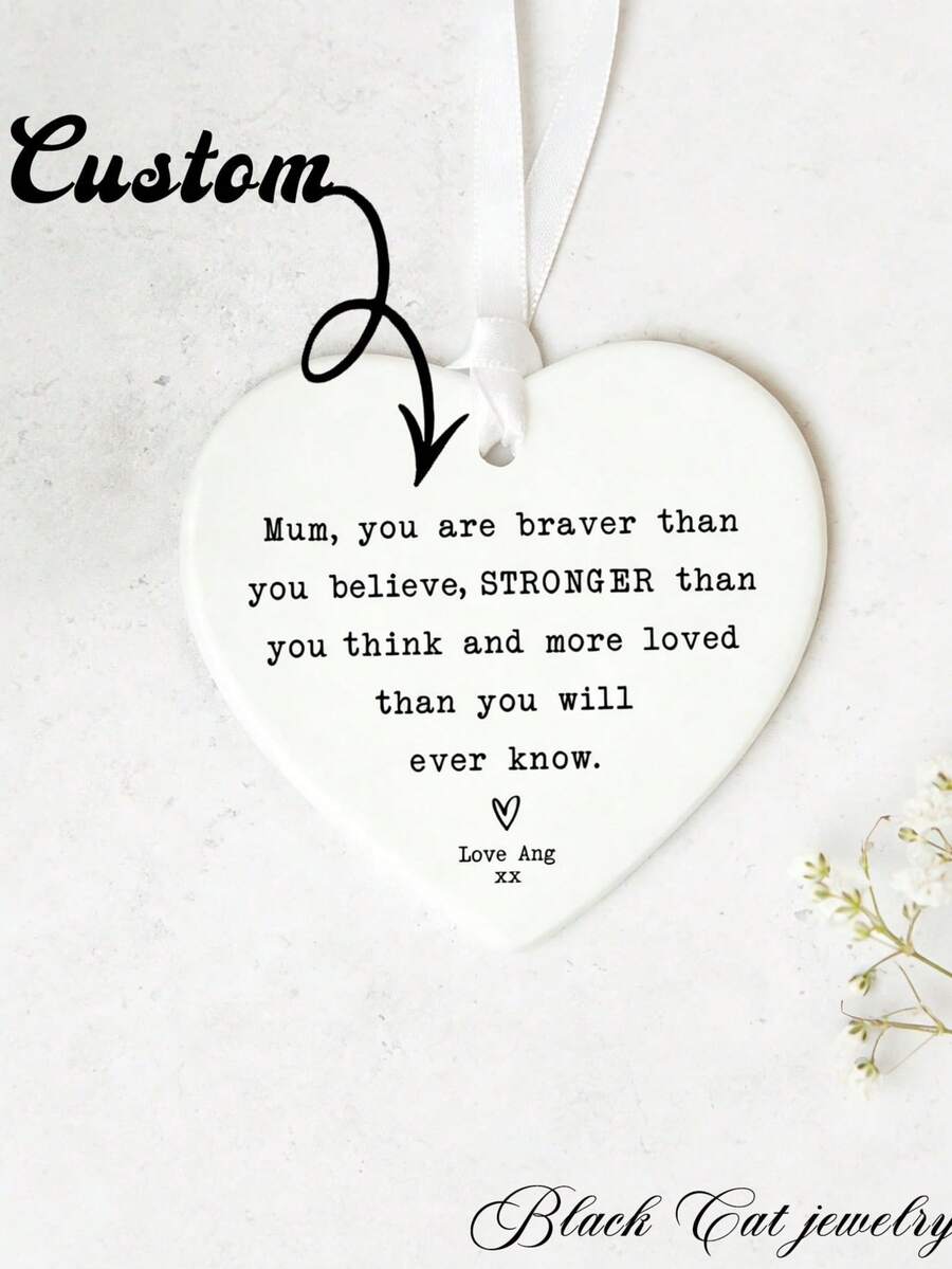 Customized Heart-Shaped 73mm Ceramic Gift, Double-Sided UV Printing, Birthday Gift For Mom, Mother's Day Present - White - View 1