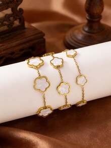 1pc Fashionable Minimalist White Five-Leaf Flower, Lucky Clover Bracelet, Sweet Design New Versatile Accessory - Five-petal Flower Bracelet - View 2