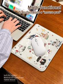 Of Cartoon Watercolor Puppy Pattern PU Leather Magnetic Closure Laptop Bag, Suitable For Tablets/Laptops, Compatible With MacBook Pro 15, Air 13, Galaxy TAB S10 Ultra, And Metabook 14 Inches. Waterproof And Stain-Resistant, Easy To Carry, Can Be Used As A Mouse Pad, An Essential Laptop Bag For Work/Study/Travel. - View 4