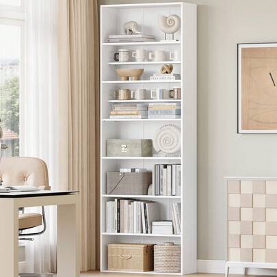 HaluPeit Estantería, Librería de 7 Niveles, Estantería Libros, Estanteria para Libros, para Salón, Estudio, Oficin, Dormitorio, Blanco, 24 x 60 x 205 cm