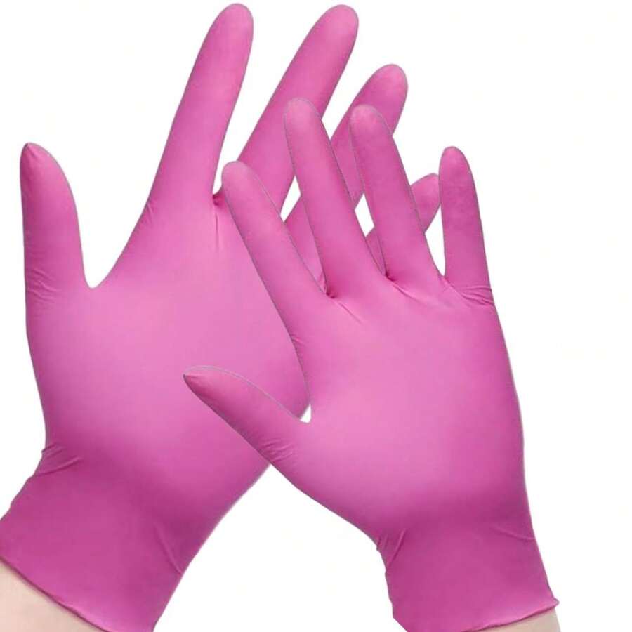 20pcs/Pack Disposable Nitrile Gloves, Latex-Free, Powder-Free, Pink, Suitable For Hair Dyeing, Salon, Cleaning, Tattoo