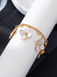 1 chiếc vòng chân mặt dây chuyền hình hoa bốn cánh màu trắng, kiểu dáng nghỉ mát mùa hè mới, làm thủ công dành cho nữ. - trắng - Xem 6