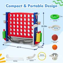 Conectar cuatro juegos de patio gigante con diseño de ballenas Juego de 4 en  para niños adultos y familia Hecho de plástico HDPE duradero perfecto para fiestas playa y diversión al aire libre - Rojo-2 - Ver 2