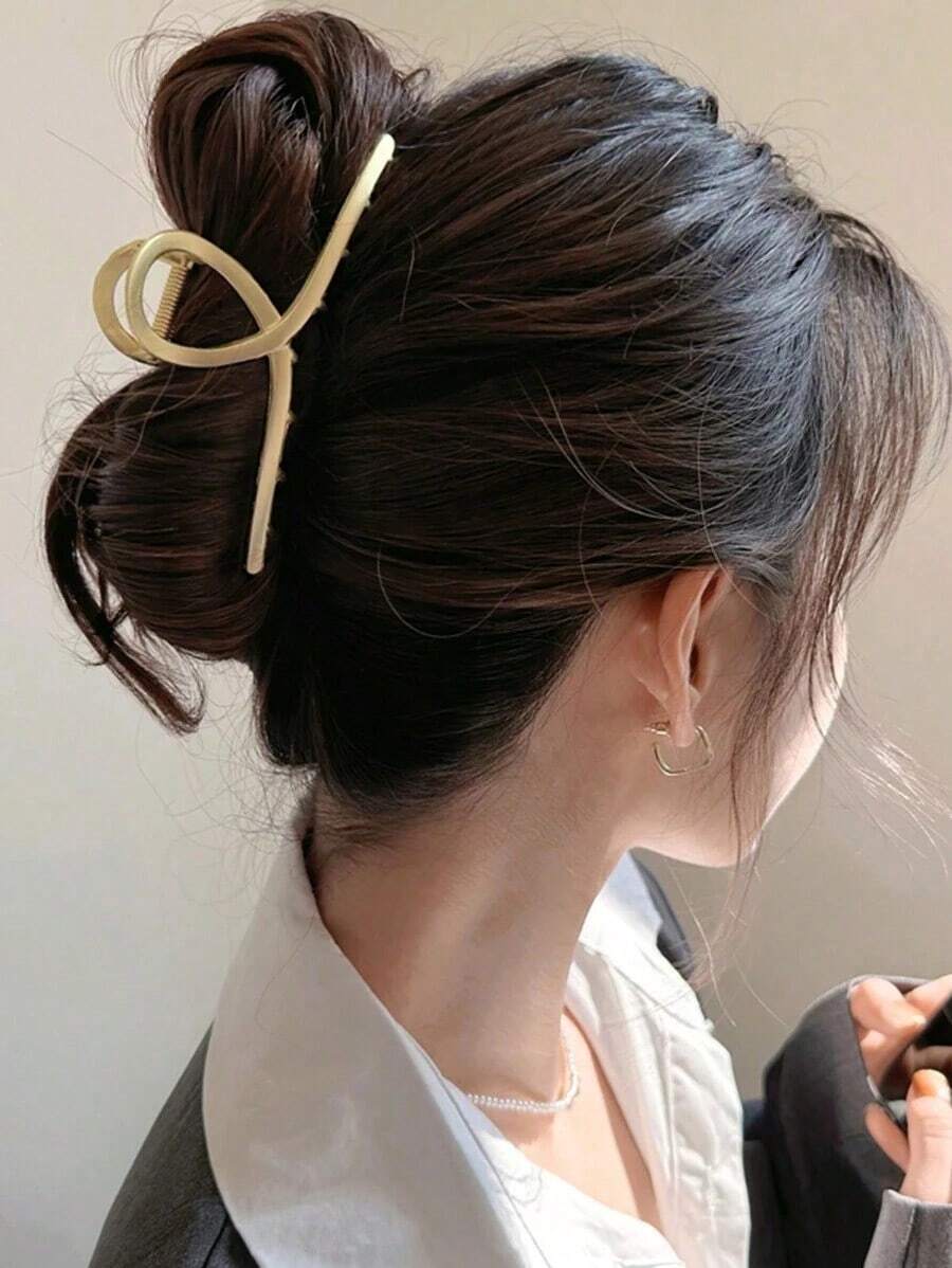 1 Pcs Random Gold Metal Elegant Half Moon & Square Shape Hair Clips, Fashion Chic Hair Accessories Clamps For Women, Versatile For Daily Use, Makeup, Outfit Matching Gold Head Piece Hair Claws Claw Clips Hair Jaw Clip Hair Clutch, School Stuff, College Fall Winter For Vacation Outfits Woman - 金色 - 查看 1