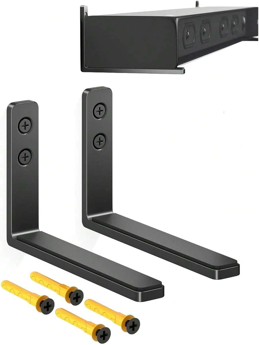 通用型条形音箱壁挂支架套装，可调节重型合金条形音箱支架，带防震垫和防滑隔音泡沫，节省空间，适用于电视壁挂式家庭影院安装 - 一組音響支架 - 查看 1