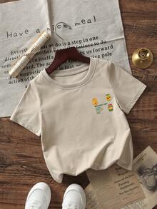 1pc Infant/Toddler Boys' Creative Cartoon Graphic Letter Slogan Print Basic Crew Neck Short Sleeve T-Shirt, Casual & Fashionable - Apricot - View 3