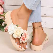 3厘米米色女士人字拖，平底，夏季沙滩装，百搭时尚，防滑凉鞋 - 米白 - 查看 8