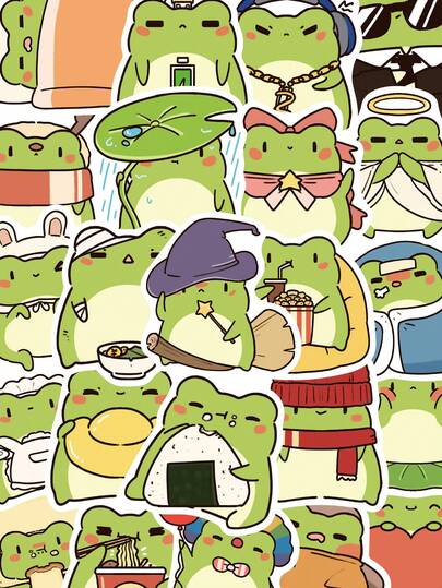 50pcs Changeable Little Frog Sticker Set, Decorative For Phone Case, Scrapbook, Envelope, Stationery, Skateboard, Guitar