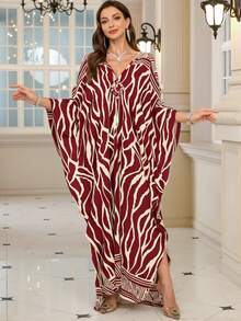 Women's Leopard Print Batwing Sleeve Loose Robe, Bohemian V-Neck Long Robe Dress Spring - Multicolor - View 3