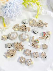 16/18pcs Gold/Silver Letter High Heel Crown Rhinestone Shoe Clips, Suitable For Garden Shoes, Slippers, Beach Shoes, Sandals, Shoe Flower DIY Decorations, Removable, Holiday Gift - Multicolor - View 4