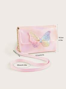 Bolso bandolera de mariposa con correa de cadena iridiscente de moda para niños - Rosa - Ver 4