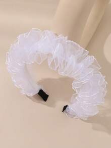 1件装女士时尚优雅别致白色仿珍珠褶皱网纱发箍，适合日常、节日、婚礼、派对和聚会等场合，美妆家居发饰发带发箍 - 白色 - 查看 1