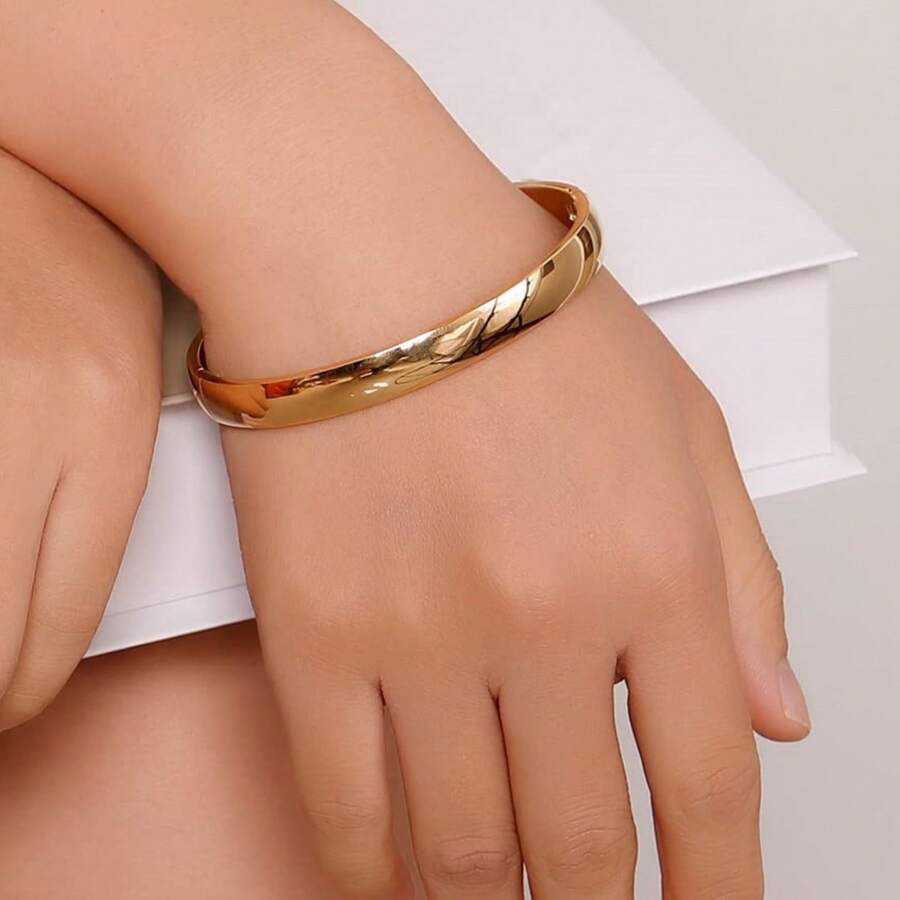 SHZYLN Women's 316L Stainless Steel Bracelet Bangle, Oval Polished Finish, Cuff Bangle, Oval Bangle, Unique Gift For Mom And Friends - 1pcs - View 1