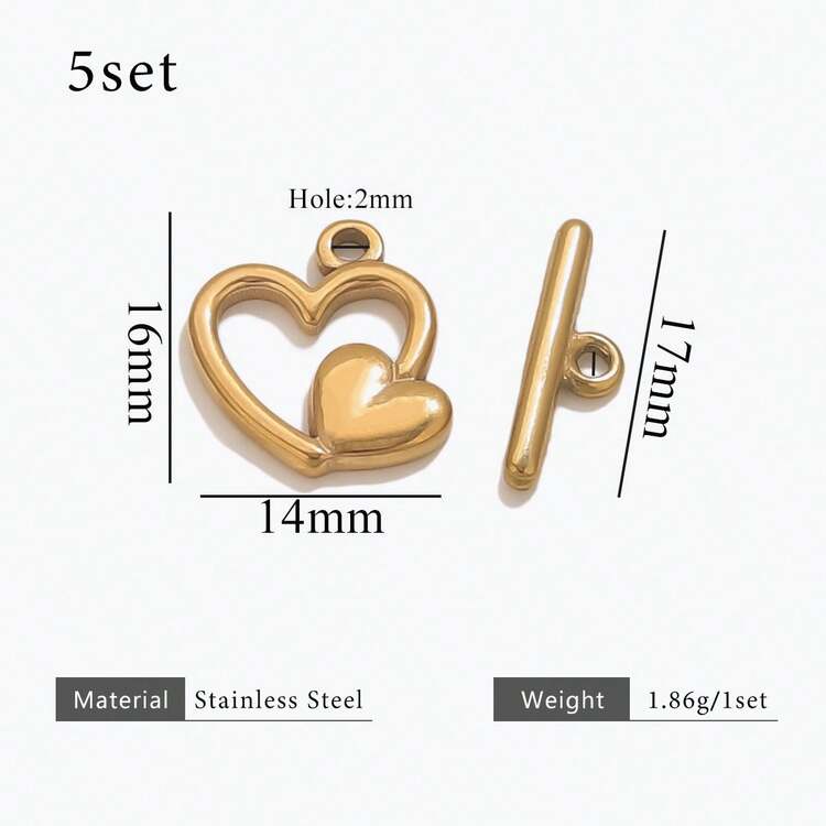 5 Sets Of 304 Stainless Steel 18K Gold-Plated Multi-Element Heart-Shaped OT Clasp Connectors DIY Charm Jewellery Necklace Bracelet Making Accessories Women's Stainless Steel Jewelry Handmade Components - OT Deduct 1 - View 17