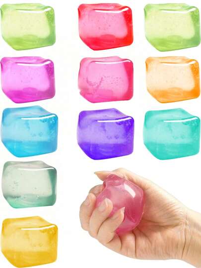 1/4pcs Random Color Squeeze Cube Toy, Slow Rebound Ice Cube Shaped Stress Ball, Sensory Stress Relief Toy, Stress Relief Toy, Party Favor Toy, Squeeze Stress Cube Stress Ball Toy, Ice Cube Square Birthday Gift, Party Favor, Squeezy Gift, Perfect Gift