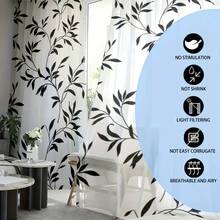 2片装黑白叶藤印花现代简约风格薄纱窗帘，100%涤纶面料，杆袋式设计，无衬里，90克/平方米，幅宽180厘米，适用于卧室、客厅、餐厅和浴室。 - 彩色 - 查看 9