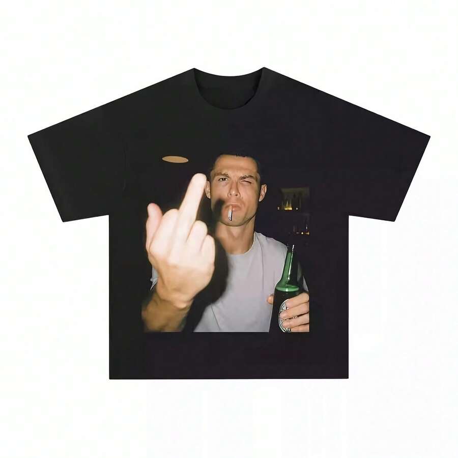 Funny Cristiano Ronaldos Cotton Men's Tshirt Creativity Football Jersey Shirt Summer Women's Oversize - 黑色 - 查看 1