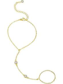 1pc Fashionable Minimalist Luxury Crystal Knuckle Hand Chain, Bohemian Niche Metal Chain Crystal Hand Harness Bracelet, Suitable For Parties, Gifts, Daily Wear, And Work Commute - Gold - View 2
