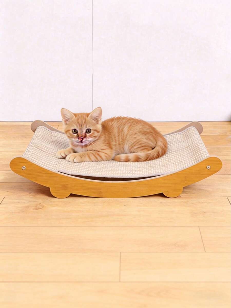 1 chiếc giường bập bênh cào móng bằng gỗ sisal cho mèo, bảng cào móng sisal cho mèo, ghế sofa cho mèo, giường cho mèo dùng được cả bốn mùa, ghế nằm cho mèo, chống cào, bền, cây cào móng chống trầy xước, giúp mèo giải trí và giết thời gian, món quà tuyệt vời cho mèo con. - Phiên bản nâng cấp - Xem 1