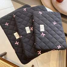 1pc Korean Ins Style Tablet Sleeve, Cute Diamond Embroidery Bow Laptop Carrying Case - Black - View 4