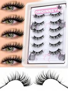 6 Pairs Comic Wet Eyelashes Manga Lashes Little Devil False Eyelashes Wispy Fluffy Fake Eye Lashes Natural Cross Wet Look Eye Lashes Suitable For Cosplay Party And Daily Makeup - Black - View 6
