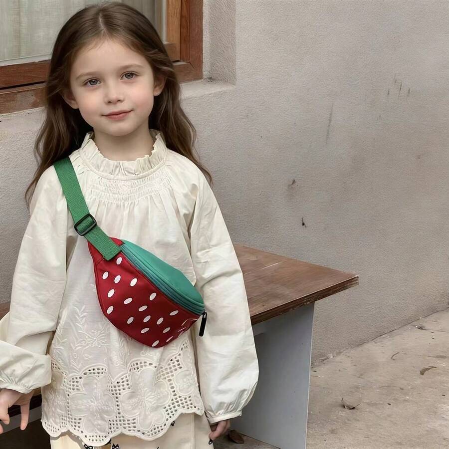 1个男女通用西瓜图案尼龙拉链可爱胸包/腰包/斜挎包，适合日常四季使用 - A - 查看 1