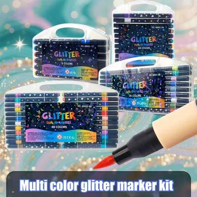 【12/24/36/48色可选】闪光笔尖马克笔套装 | 珠光和荧光墨水，色彩鲜艳，速干防晕染 | 适用于绘画、日记和涂色书 | 送给朋友和艺术爱好者的完美礼物