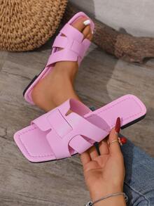 Damen Casual Flache Pantoffeln, Offene Zehensandalen für Frühling, Sommer und Herbst, Neue gewebte römische Stil Pantoffeln, Geeignet für Kleider, Strand, Zuhause und Outdoor, Weiße Farbe, Flaches Design - Altrosa - Übersicht 5
