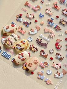 1张5D/3D可爱腊肠犬美甲贴纸，卡通美甲贴花，创意DIY美甲装饰 - 彩色 - 查看 2