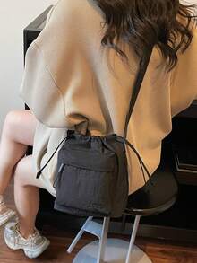 New Fashion Lightweight Shoulder Bag, Versatile Korean Style Casual Crossbody Bag, Large Capacity Drawstring Bucket Bag - Multicolor - View 6