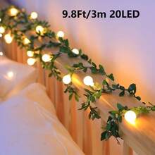 1 Dây đèn LED hình cầu nhỏ với lá thường xuân xanh mướt, đèn tròn trên vòng hoa dây leo màu xanh lá cây, thích hợp cho phòng ngủ, phòng khách, tường, tiệc tùng, đám cưới, ngày lễ và Giáng sinh. Cần pin (không bao gồm). - Nhiều màu - Xem 9