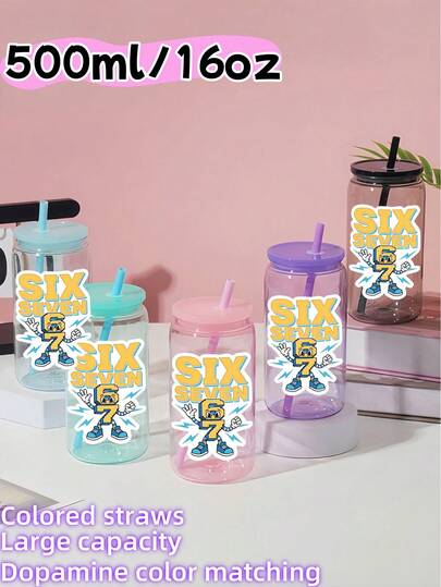 1 Pc 67 Letter Soccer Style Plastic Water Bottle, Cute Print Design 500ml/16oz Design, Cute Car Cup, Water Cup, Cold Cup, PC Cup, Portable And Durable Straw, Leak Free, Packable Ice Suitable For Daily Life, Family Work, Fitness, Camping, Suitable For Holiday Gifts, Birthday Gifts, Christmas Gifts (Some Parts May Be Random)