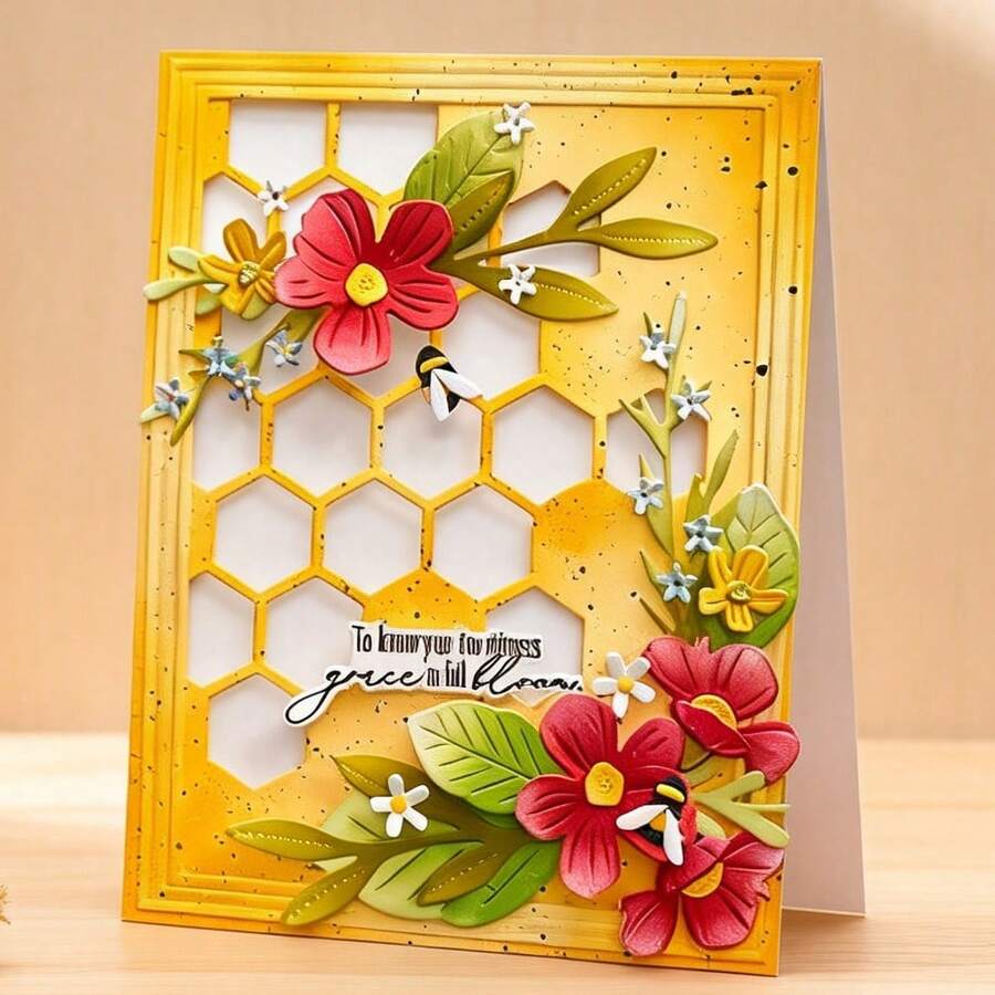 Khuôn cắt nền hình tổ ong sáng tạo, khuôn dập nổi và làm album ảnh DIY, dụng cụ làm thiệp chúc mừng, đồ thủ công cắt giấy, khuôn cắt mẫu làm thiệp quà tặng. - bạc - Xem 1